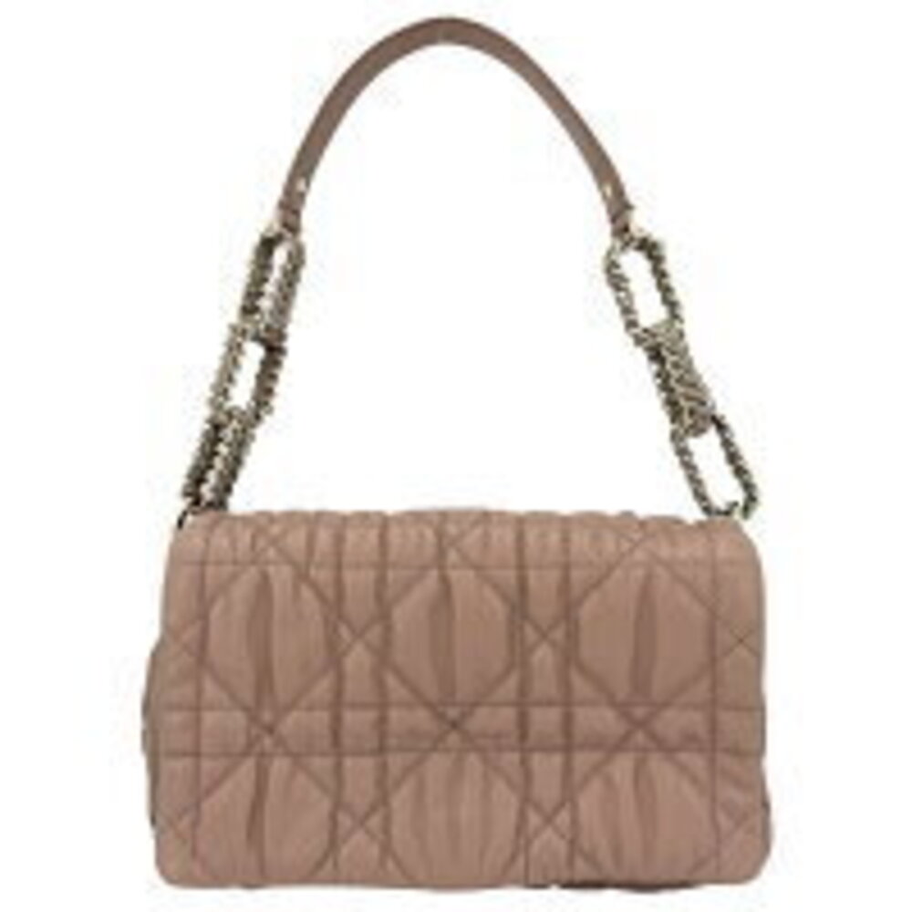 Christian Dior Shoulder Bag Cannage Flap Shoulder Leather Pink Beige
